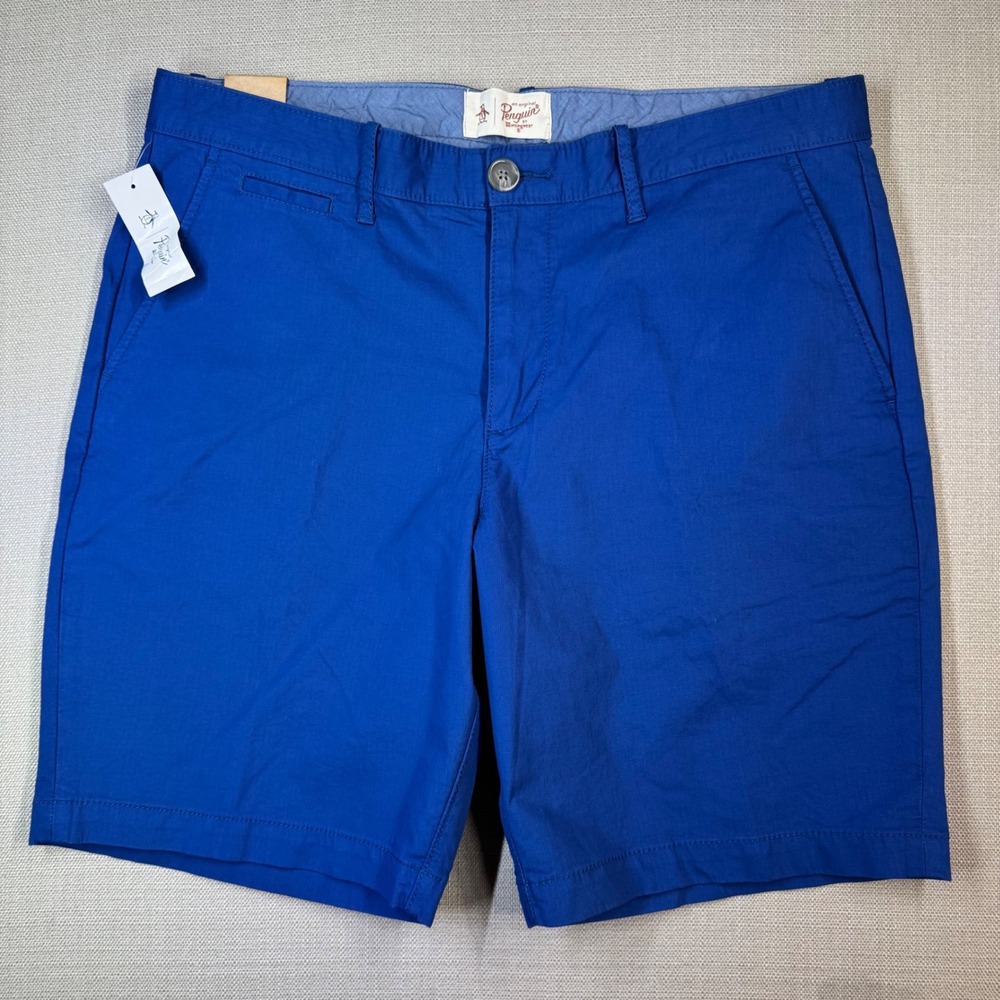Original Penguin Mens Stretch Chino Shorts True Blue Size 36 NWT